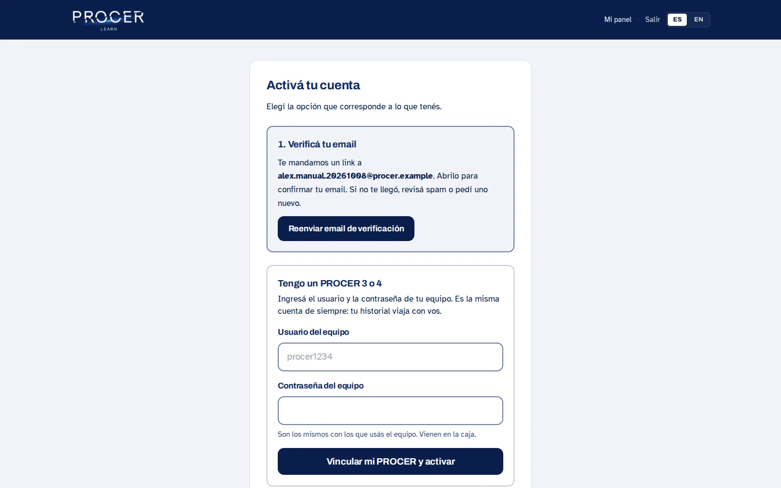 Captura de Learn: Si recibiste un código
