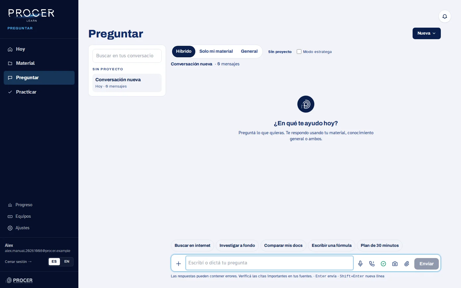Captura de Learn: Preguntar: conversaciones y fuentes