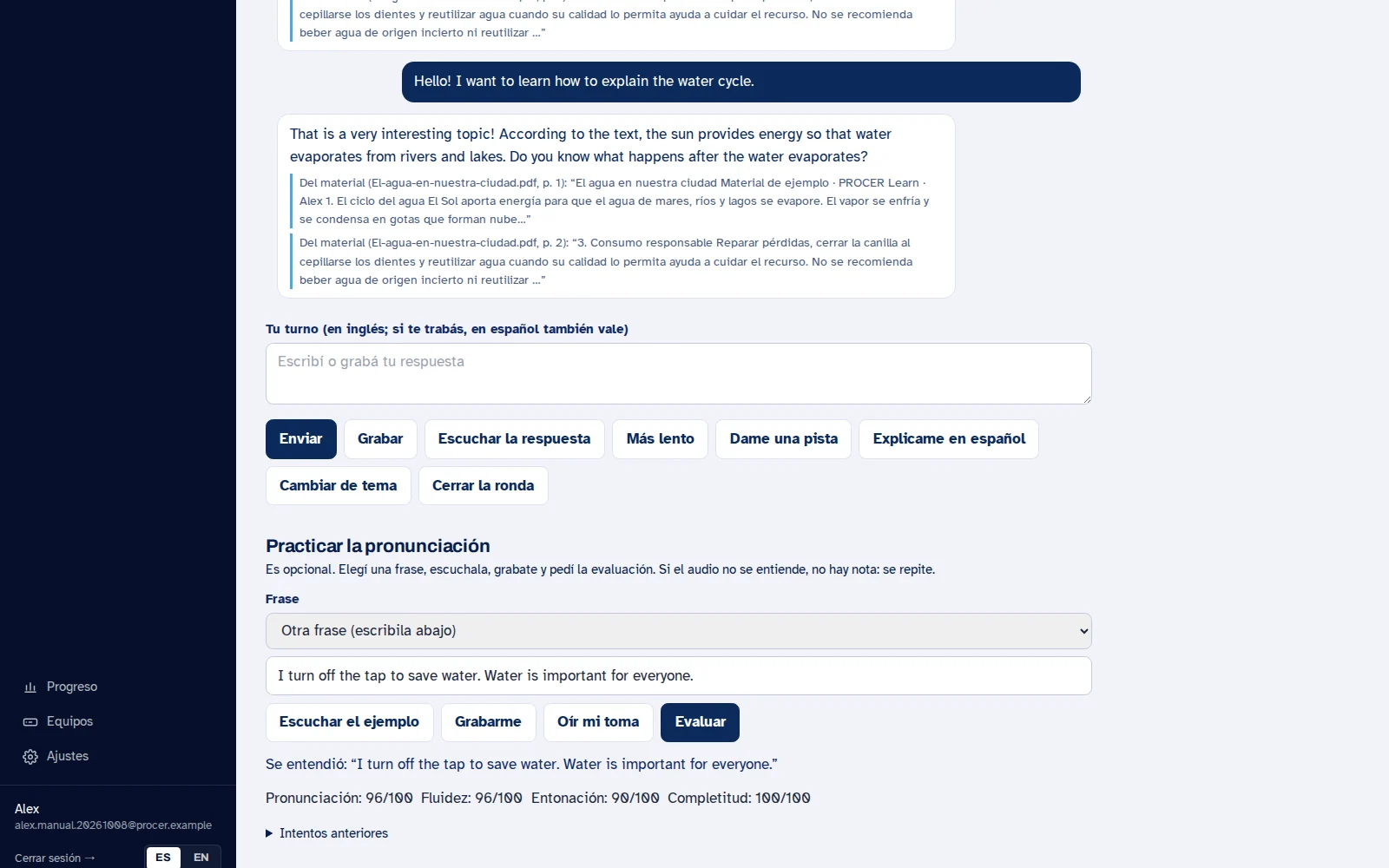 Captura de Learn: Pedí la evaluación