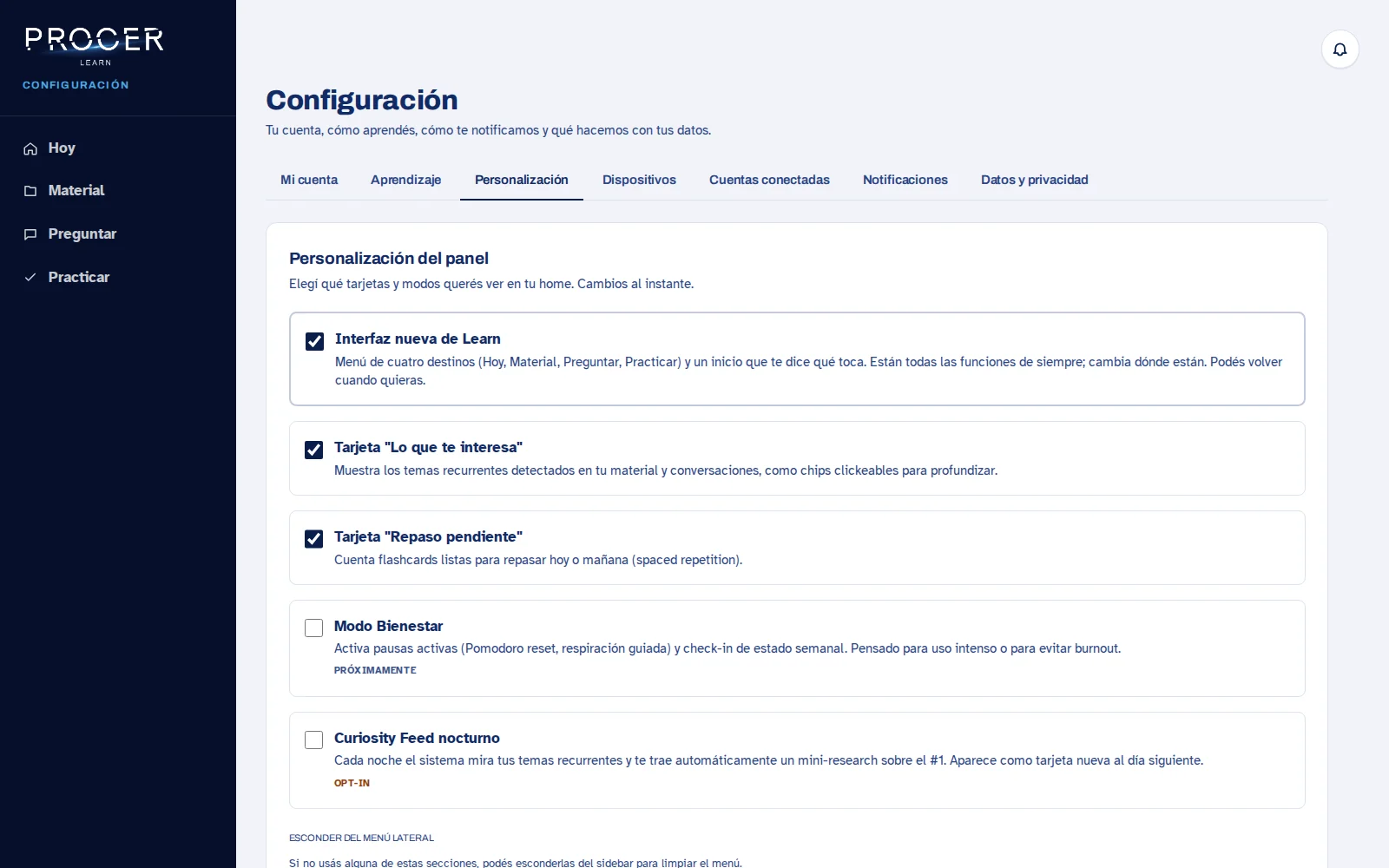 Captura de Learn: La interfaz nueva: dónde está cada cosa