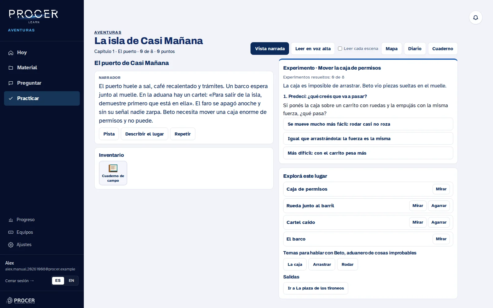 Captura de Learn: Activá la vista narrada