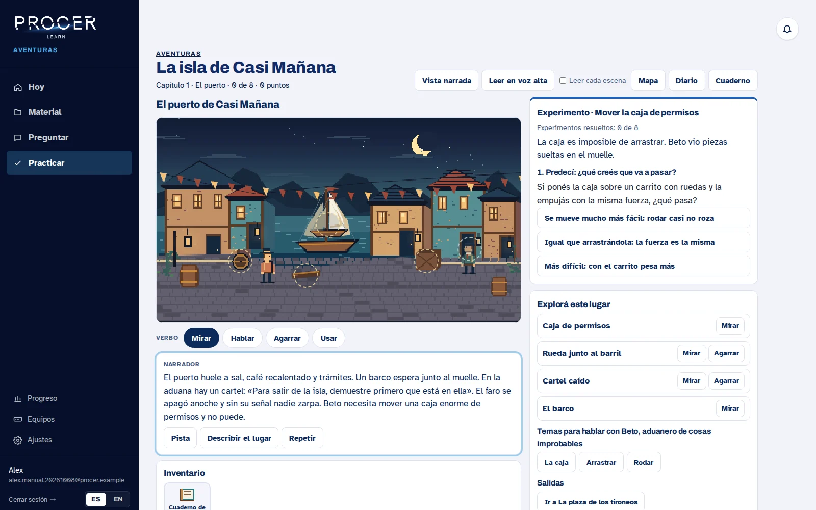 Captura de Learn: Las cuatro aventuras: qué hacés en cada una